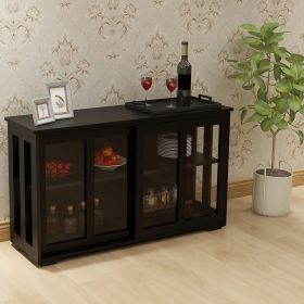 Kitchen Storage Cupboard with Glass Door, Freestanding Storage Cabinet, Black